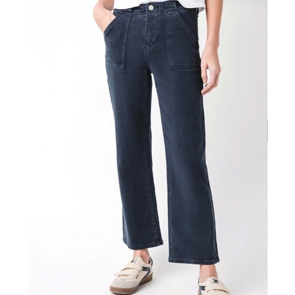 Risen Jeans Womens 5/27 High Rise Ankle Flare Patch Pocket Navy Wash Stretch